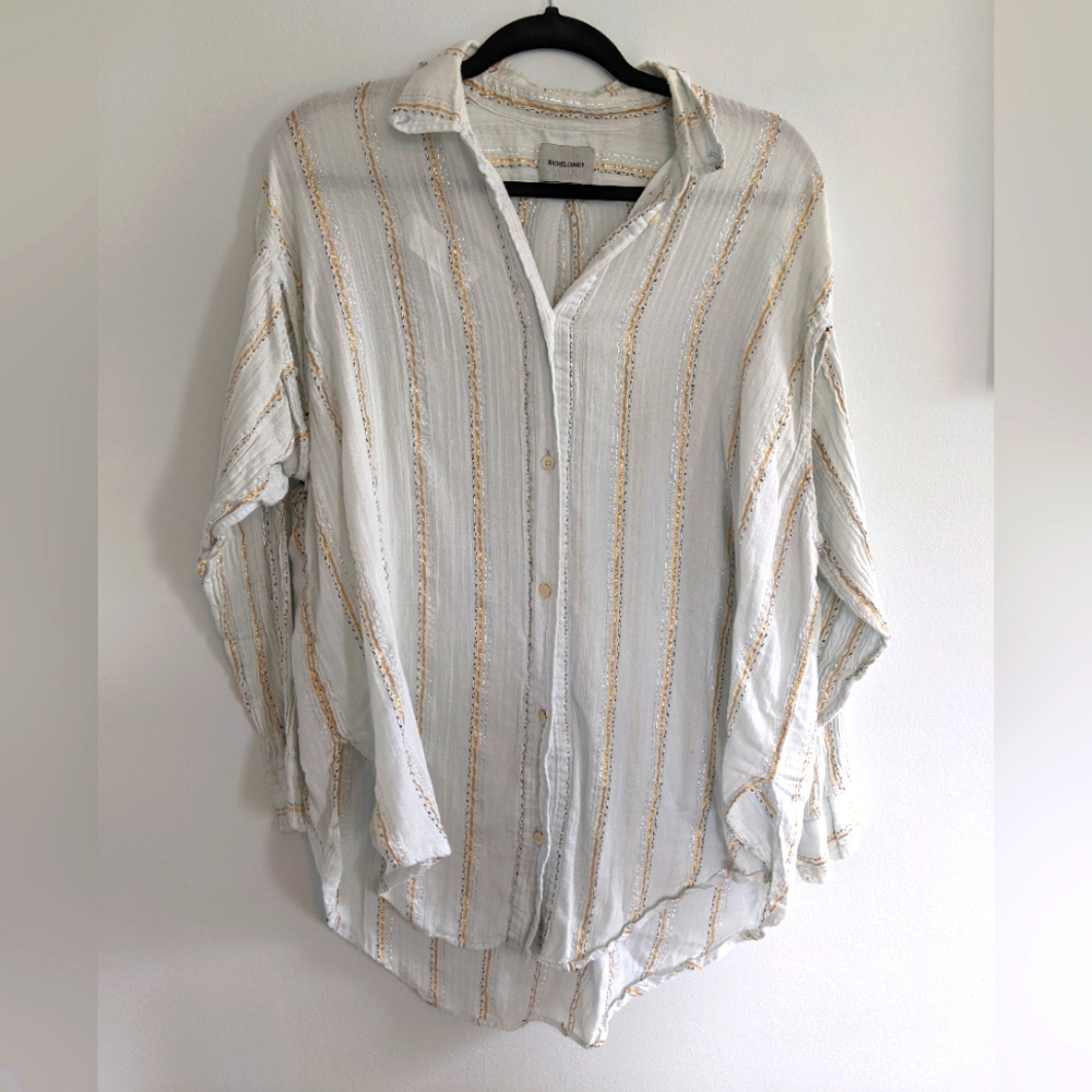 Rachel Comey Gold Metallic Stripe Tunic with Cut Out Sleeve Detail